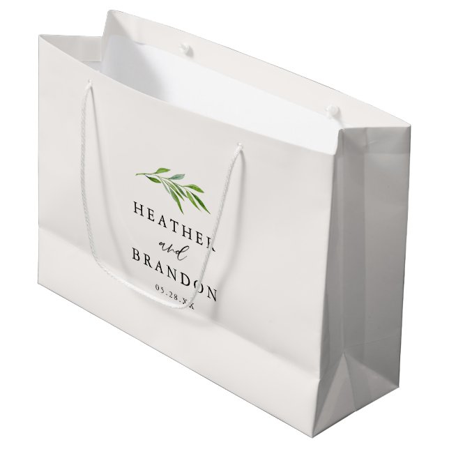 Greenery Calligraphy Wedding Welcome Gift Bag (Front Angled)