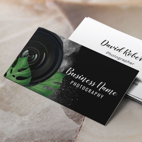 Greenery Camera Black  White Photography Business Card