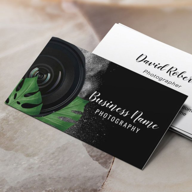 Greenery Camera Black & White Photography Business Card (Creator Uploaded)