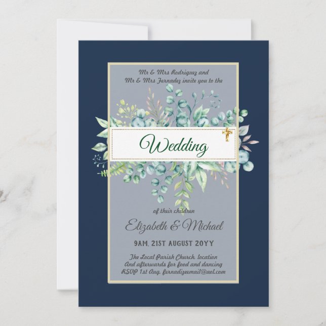 Greenery CATHOLIC Wedding Christian Budget Modern Invitation (Front)