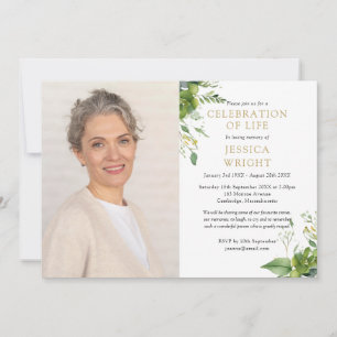 Greenery Celebration Of Life Funeral Photo Invitation