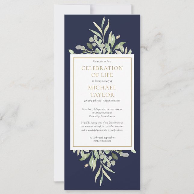 Greenery Celebration of Life Funeral Service  Invitation (Front)