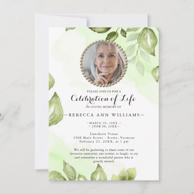 Greenery Celebration of Life Invitation (Front)