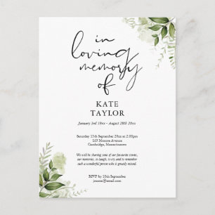 Greenery Celebration of Life Memorial Announcement Postcard