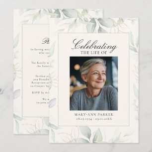 Greenery "Celebration of Life" Photo Funeral Invitation