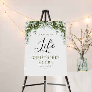 Greenery Celebration Of Life Welcome Sign, Funeral Foam Board