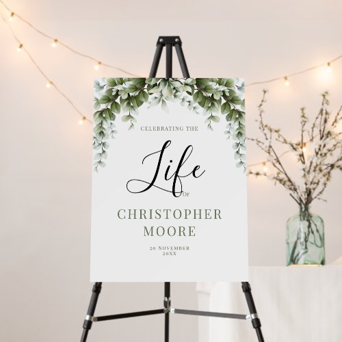 Greenery Celebration Of Life Welcome Sign, Funeral Foam Board
