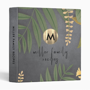 Greenery Chalkboard Gold Monogram Family Recipe 3 Ring Binder