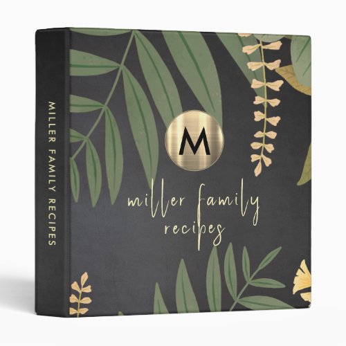 Greenery Chalkboard Gold Monogram Family Recipe 3 Ring Binder