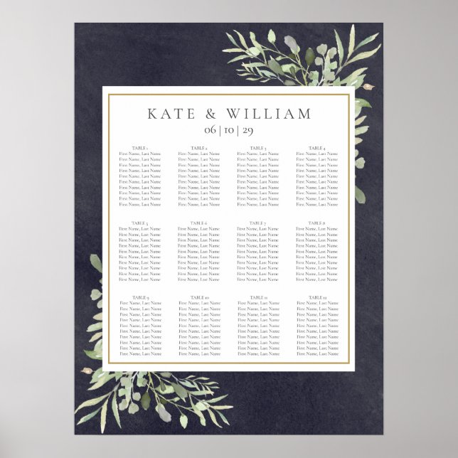 Greenery Chalkboard Wedding Seating Chart (Front)
