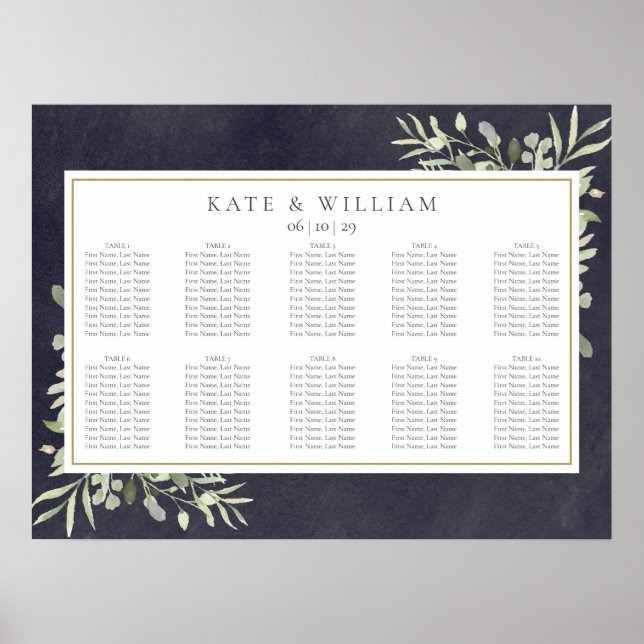 Greenery Chalkboard Wedding Seating Chart (Front)