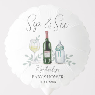 Greenery Champagne Sip & See Baby Shower Balloon