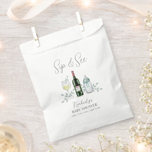 Greenery Champagne Sip & See Baby Shower Favor Bag (Clipped)