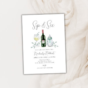 Greenery Champagne Sip & See Baby Shower Invitation