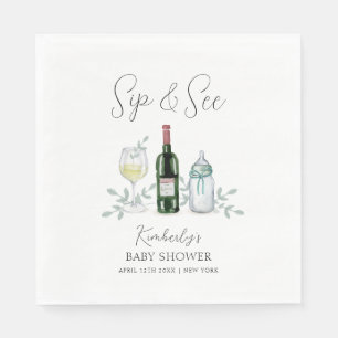 Greenery Champagne Sip & See Baby Shower Napkins