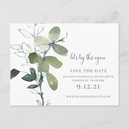 Greenery Change the Date Eucalyptus Wedding Announcement Postcard