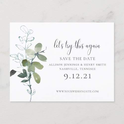 Greenery Change the Date Wedding Save the Date Announcement Postcard