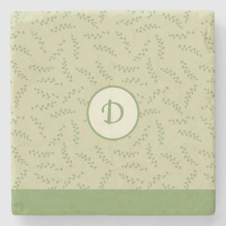 Greenery Chic Leaves Monogram Stone Coaster