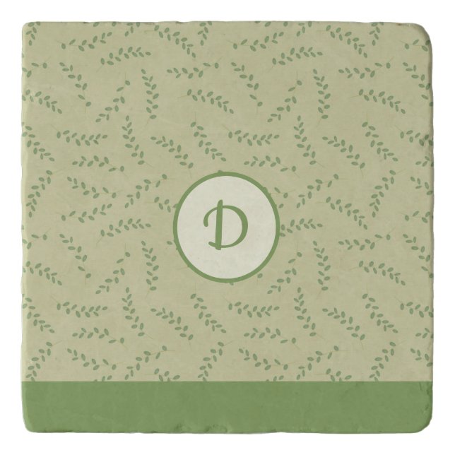 Greenery Chic Leaves Monogram  Trivet (Front)