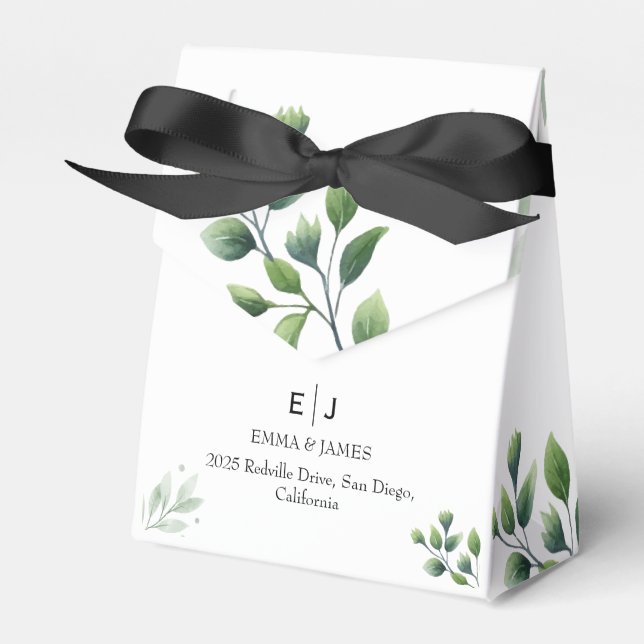 Greenery Chic Wedding Favor Boxes (Front Side)