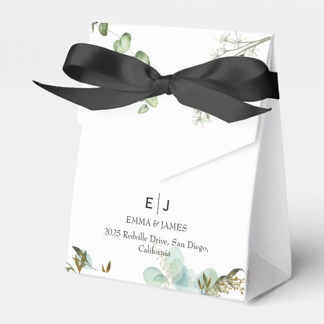 Greenery Chic Wedding Favor Boxes (Front Side)