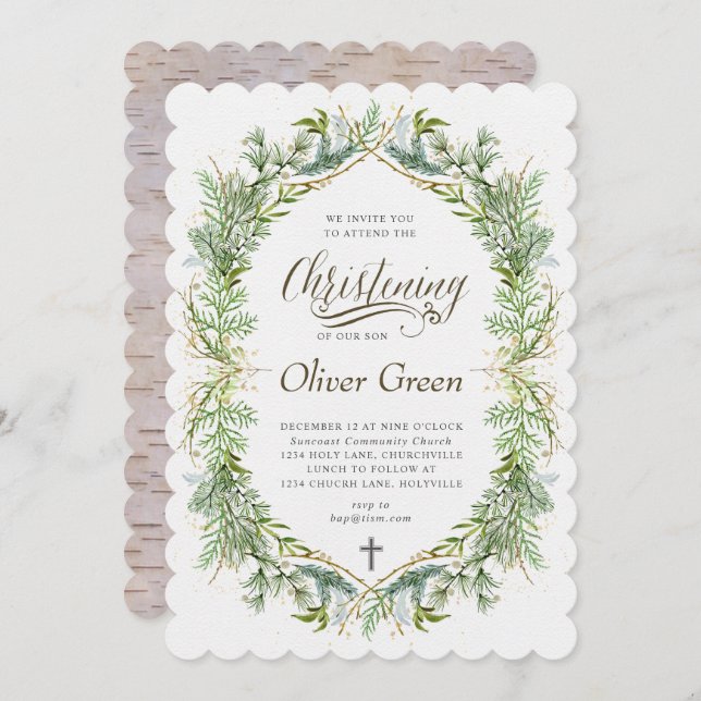 Greenery Christening Invitation (Front/Back)