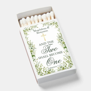 Greenery Christian Cross Two Becomes One Wedding Matchboxes