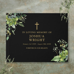 Greenery Christian In Loving Memory Funeral Guest Book