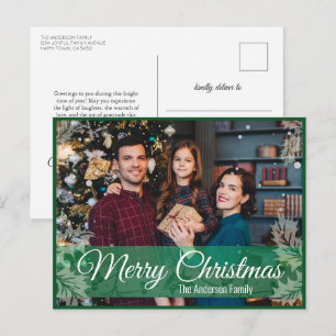Greenery Christmas Holly Leaves Green Frame Photo Holiday Postcard
