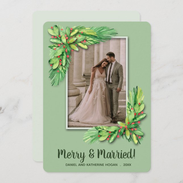 Greenery Christmas Photo Holiday Card (Front/Back)