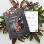 Greenery Christmas Photo Watercolor Chalkboard Holiday Postcard<br><div class="desc">You will love these beautiful Christmas cards! They feature botanical watercolor arrangements with mistletoe, pine branches, berries, and babies breath. At the top, it says merry Christmas and right below you can add a picture. The bottom of the card has a place for a small message and then you can...</div>