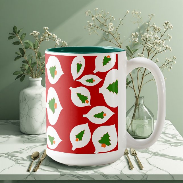 Greenery Christmas Tree Ornament Red Decorative  Two-Tone Coffee Mug (Greenery Christmas Tree Ornament Red Decorative Two-Tone Coffee Mug)