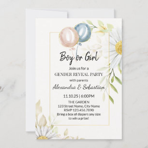 Greenery Chrysanthemum Gender Reveal Invitation
