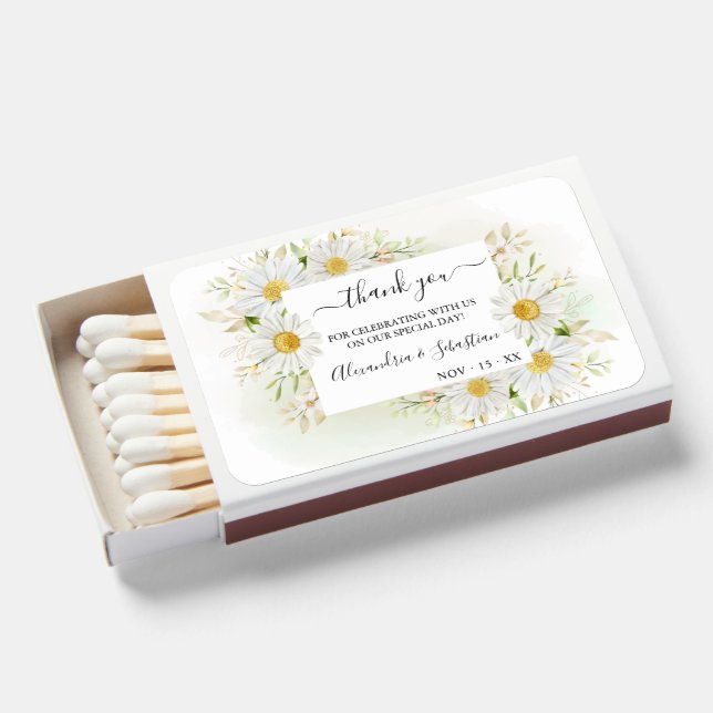 Greenery Chrysanthemum Wedding Thank You  Matchboxes (Front Open)
