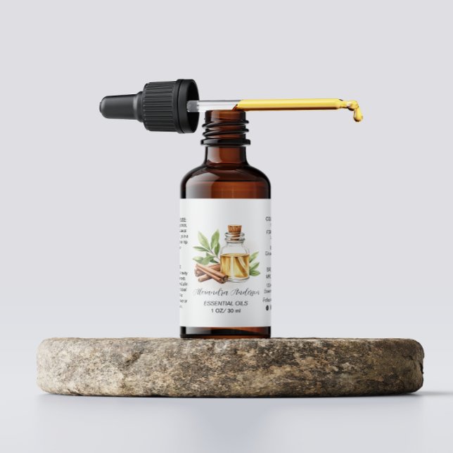 Greenery Cinnamon Essential Oils Watercolor Label (Greenery Cinnamon Essential Oils Watercolor Label)