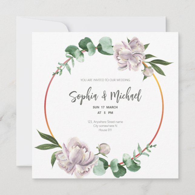 Greenery Circle Frame Elegant wedding card (Front)