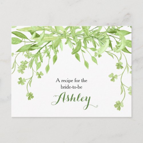 Greenery Clover Floral Bridal Shower Recipe Card