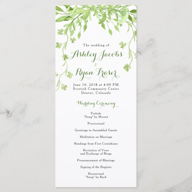 Greenery Clover Floral Wedding Program (Front)