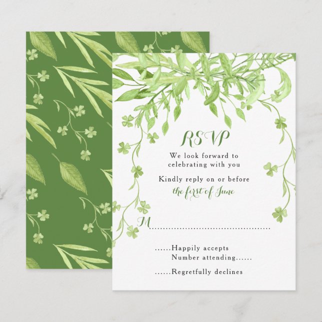 Greenery Clover Floral Wedding RSVP Card (Front/Back)