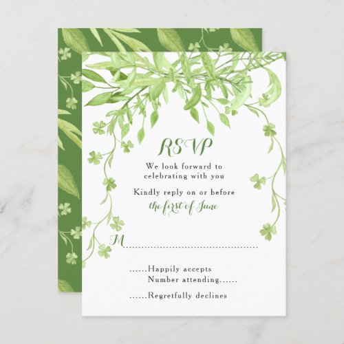 Greenery Clover Floral Wedding RSVP Card