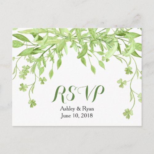 Greenery Clover Floral Wedding RSVP Invitation Postcard