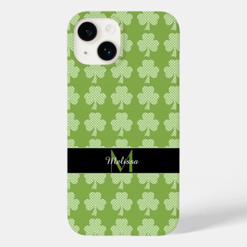 Greenery Clover Polka dots Patricks Day Monogram Case_Mate iPhone 14 Case