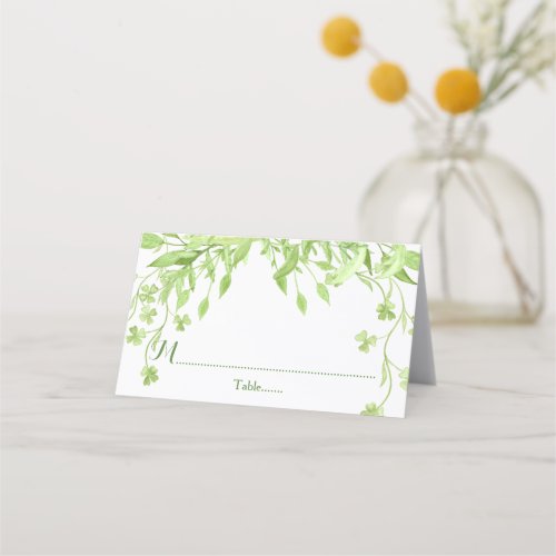 Greenery Clover Watercolor Floral Wedding Place Card