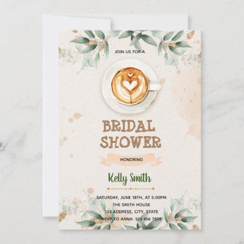 Greenery coffee love is brewing shower theme invitation