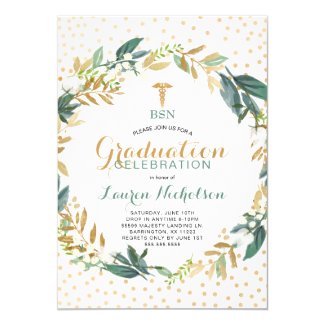 Greenery Confetti Nursing School Graduation Party Invitation