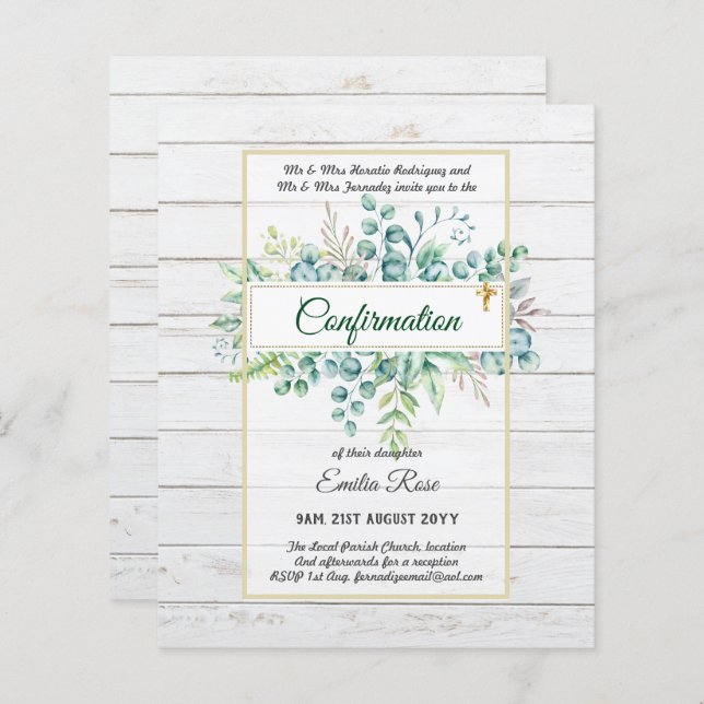 Greenery CONFIRMATION Invite Modern Double Sided (Front/Back)