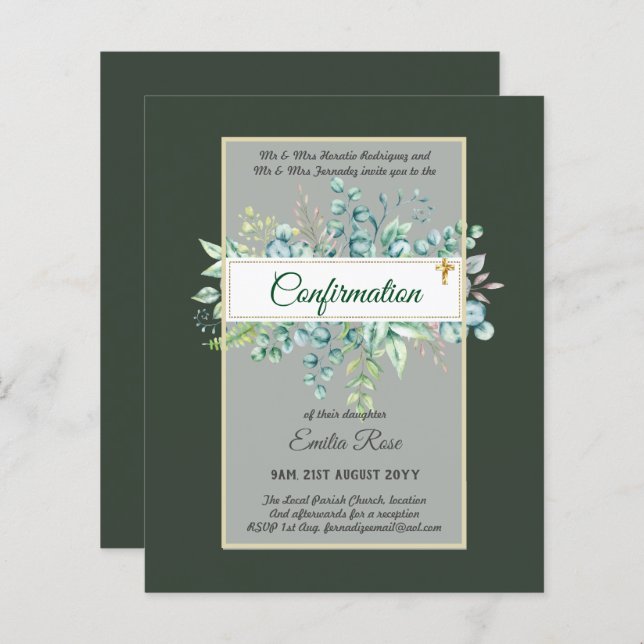 Greenery CONFIRMATION Invite Modern Double Sided (Front/Back)