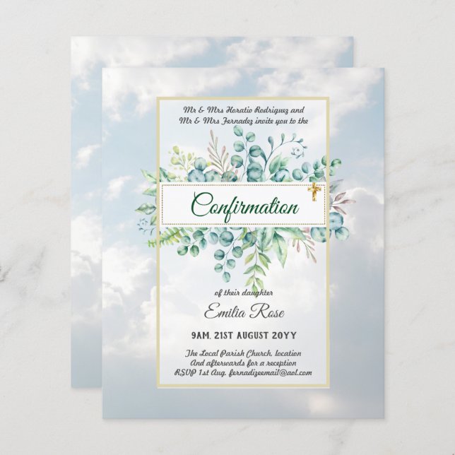 Greenery CONFIRMATION Invite Modern Double Sided (Front/Back)