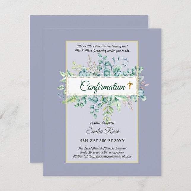 Greenery CONFIRMATION Invite Modern Double Sided (Front/Back)