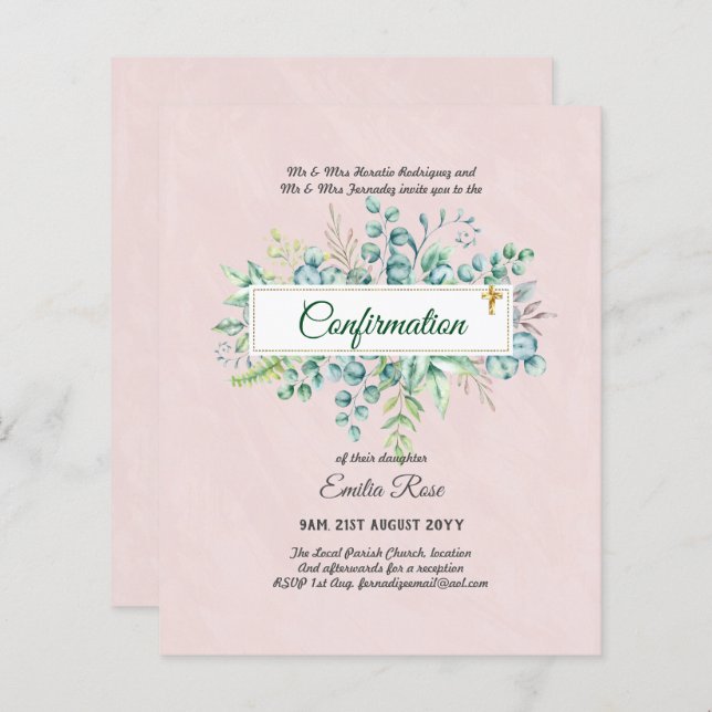 Greenery CONFIRMATION Invite Modern Double Sided (Front/Back)